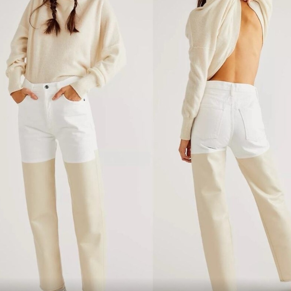 Agolde Women's White and Cream Straight Leg Jeans